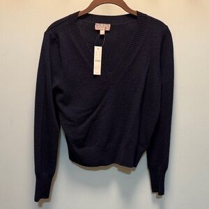 J. Crew Women's Navy V-Neck Cashmere Sweater